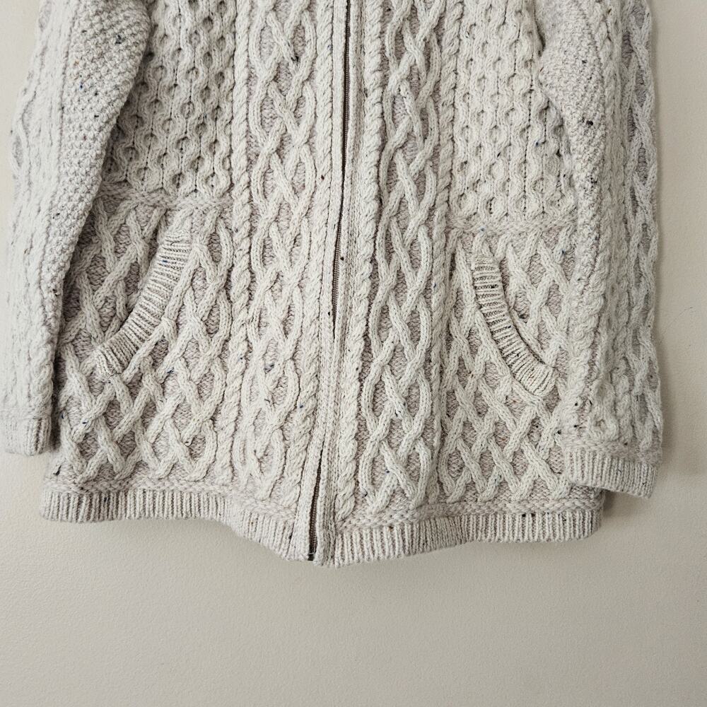 Aran Craft’s 100% Merino Wool Size L Unisex Cable Knit Full Zip Sweater Beige - Picture 3 of 7